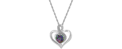Birthstone Gemstone & Diamond Accent Heart Pendant Necklace Sterling Silver
