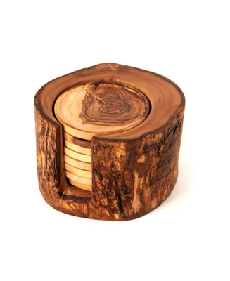 BeldiNest Olive Wood Rustic Coaster Set of 8 with Holder