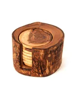 BeldiNest Olive Wood Rustic Coaster Set of 8 with Holder