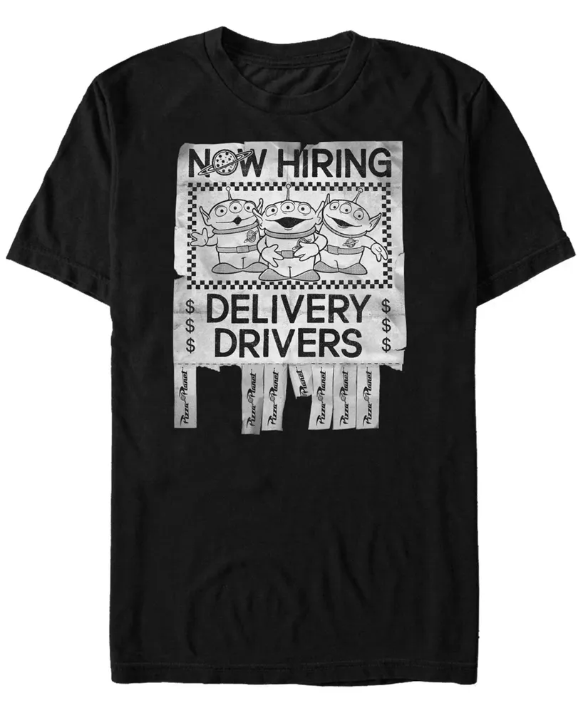 Disney Pixar Men's Toy Story Pizza Planet Hiring Alien Delivery Drivers, Short Sleeve T-Shirt