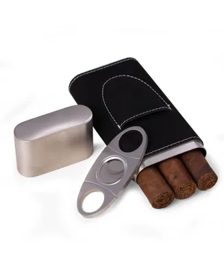 Bey-Berk Leather 3 Cigar Case with Cigar Cutter