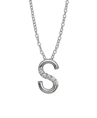 Cubic Zirconia Initial Pendant Necklace in Sterling Silver