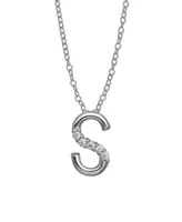 Cubic Zirconia Initial Pendant Necklace in Sterling Silver