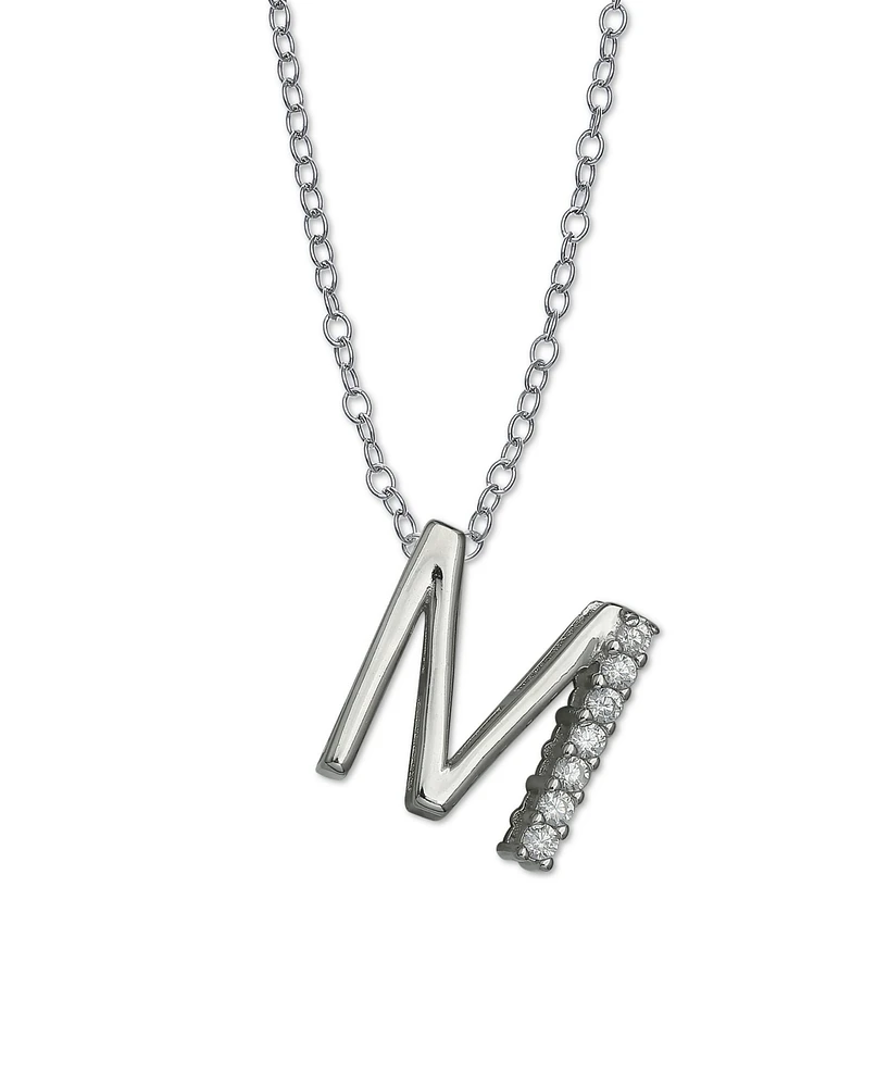 Cubic Zirconia Initial Pendant Necklace in Sterling Silver