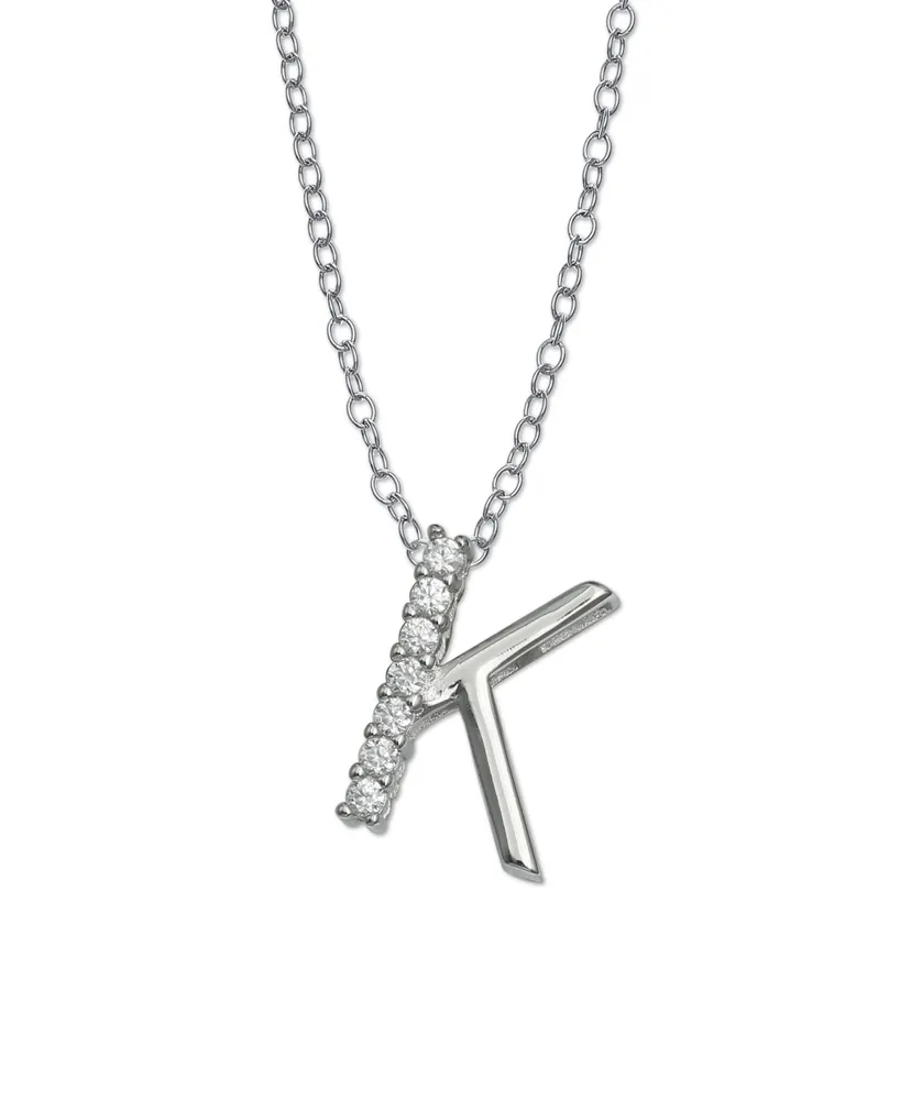Cubic Zirconia Initial Pendant Necklace in Sterling Silver