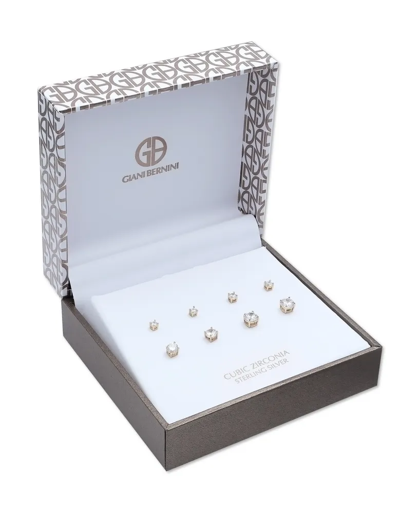 Cubic Zirconia 4-Pc. Set Graduated Stud Earrings in 18k Yellow or Rose Gold over Sterling Silver