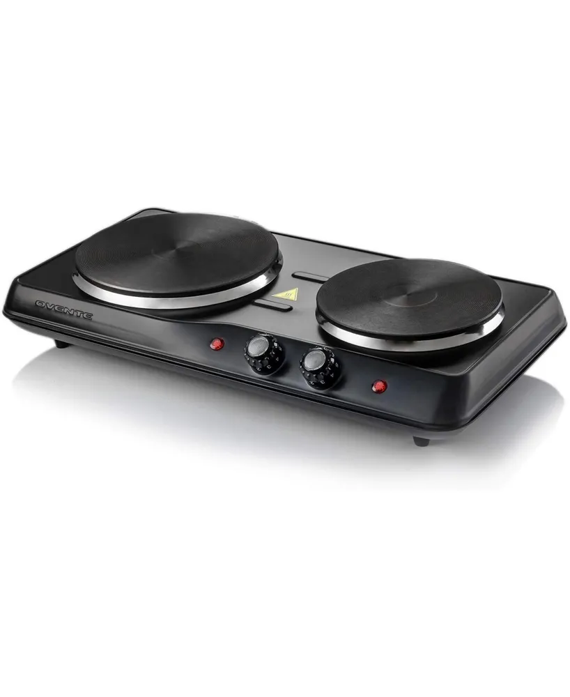 Double Electric Burner Cooktop with Adjustable Temperature, White