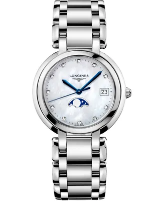 Longines Women's Swiss PrimaLuna Diamond-Accent Stainless Steel Bracelet Watch 34mm