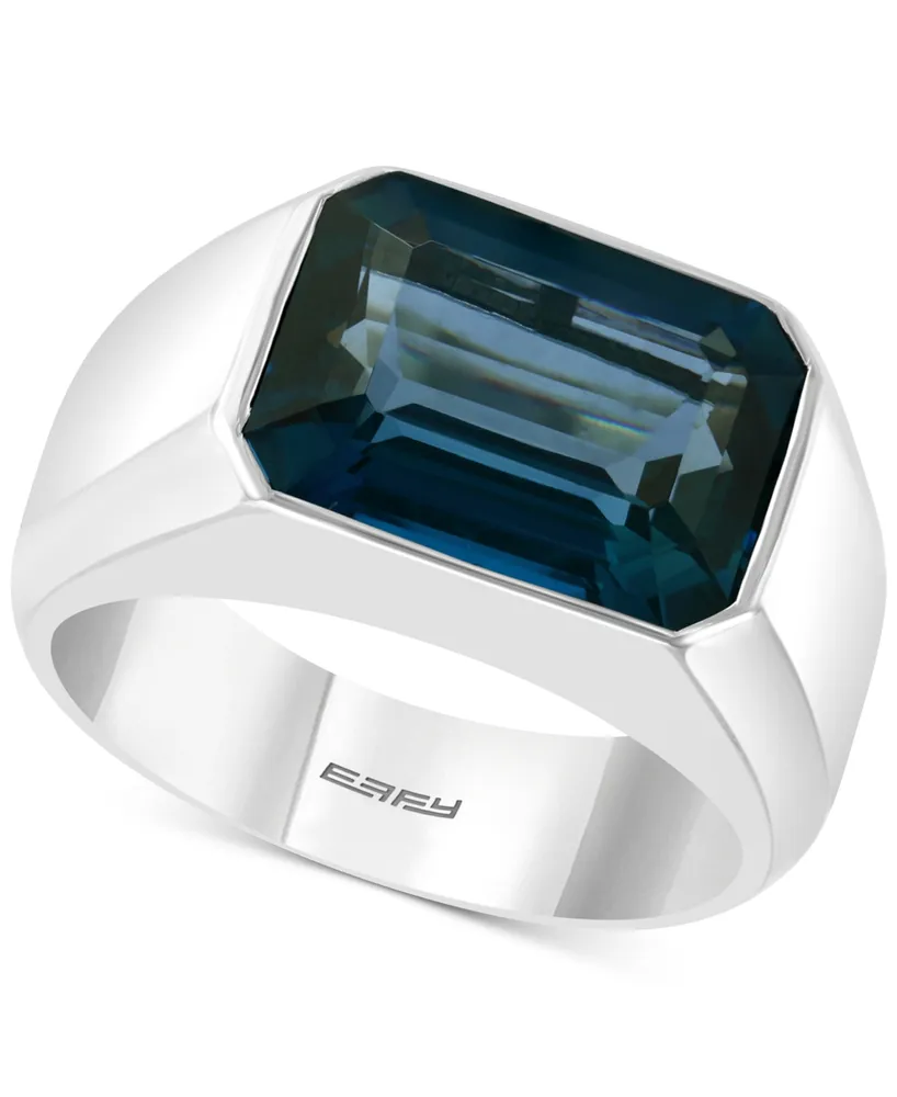 Channel Set Five Stone Mens Blue Topaz Ring In 18K White Gold | Fascinating  Diamonds