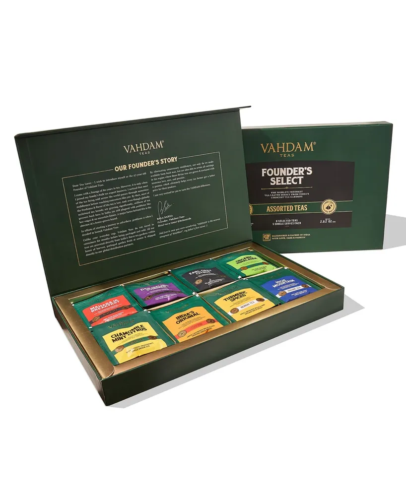 Vahdam Teas Assorted Tea Bags 40 Tea Bags Black Tea, Green Tea, Oolong Tea, White, Chai Tea, Herbal Tea