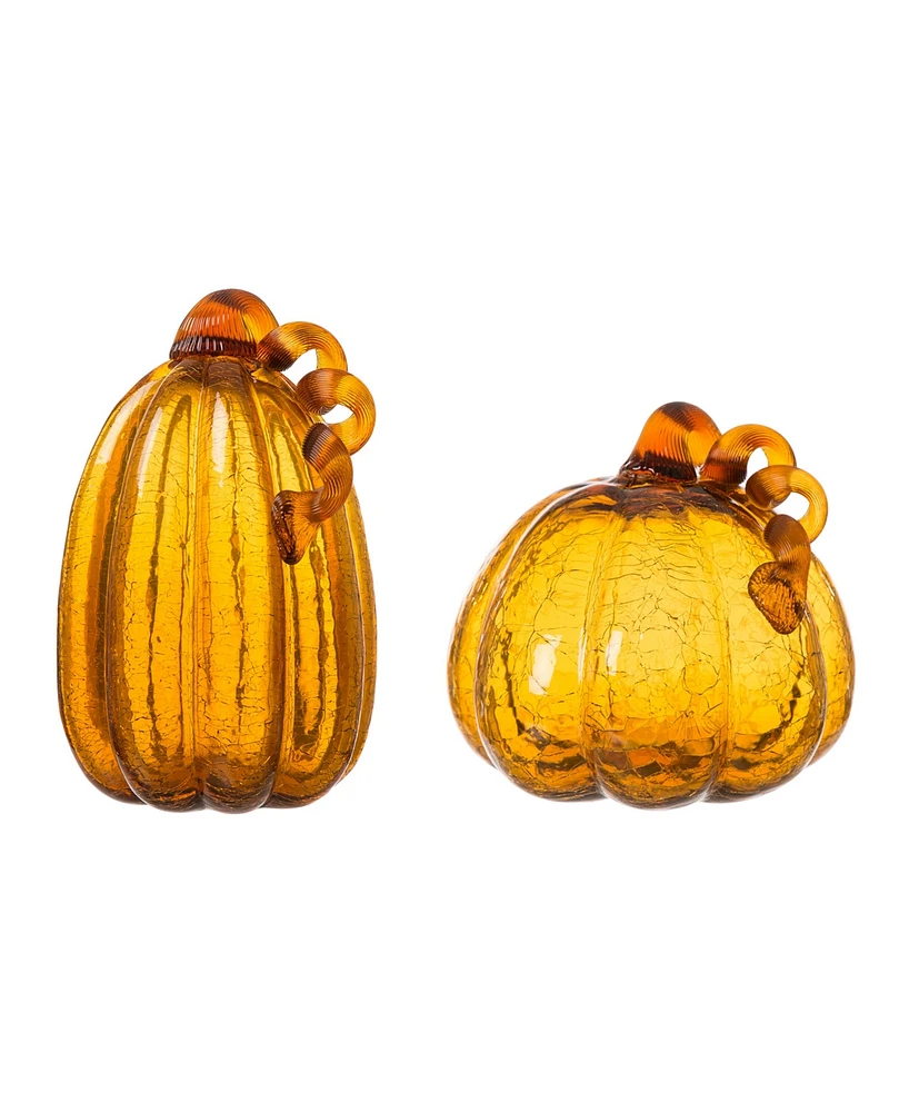 Glitzhome Set-2 Amber Crackle Glasetset Pumpkin