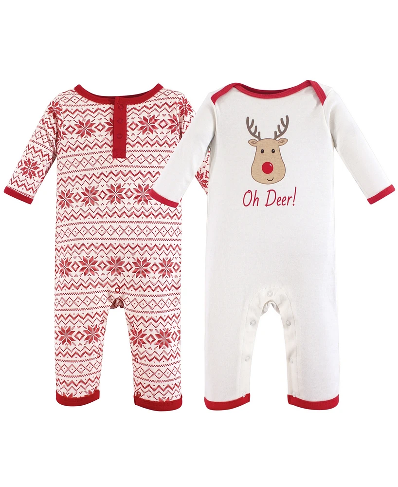 Hudson Baby Boys Cotton Coveralls 2pk, Reindeer, Months