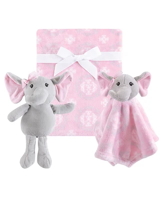 Hudson Baby Infant Girl Plush Blanket, Security Blanket and Toy Set, Pretty Elephant, One Size