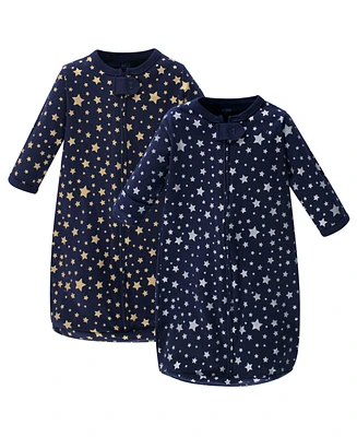 Hudson Baby Baby Boys Hudson Cotton Long-Sleeve Wearable Sleeping Bag, Sack, Blanket, Metallic Stars, 3-9 Months