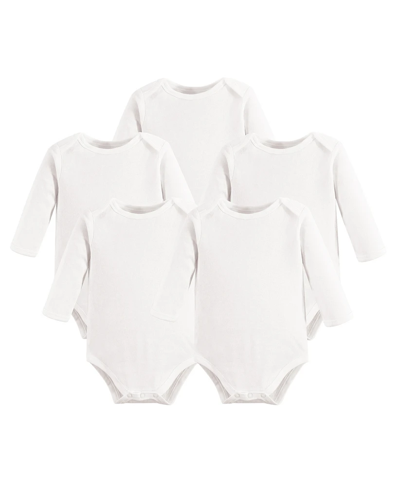 Touched By Nature Baby Girl Organic Cotton Long-Sleeve Bodysuit, 5-Pack