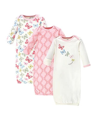Touched by Nature Baby Girls Organic Cotton Long-Sleeve Gowns 3pk, Butterflies, 0-6 Months