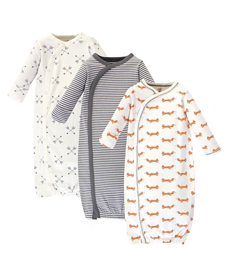 Touched by Nature Baby Boys Baby Organic Cotton Side-Closure Snap Long-Sleeve Gowns 3pk, Fox