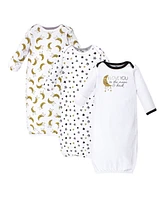 Yoga Sprout Baby Cotton Long-Sleeve Gowns 3pk, Metallic Moon