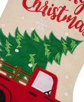 Glitzhome Embroidered Linen Christmas Stocking - Red Truck