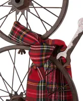 Glitzhome Metal Bike Wheel Snowman with Plaid Scarf Porch Decor Kd