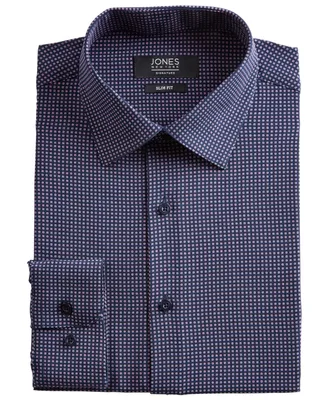 Jones New York Men's Slim-Fit Performance Stretch Cooling Tech Navy Blue/Pink Square-Print Dress Shirt