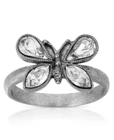 Pewter Crystal Butterfly Ring