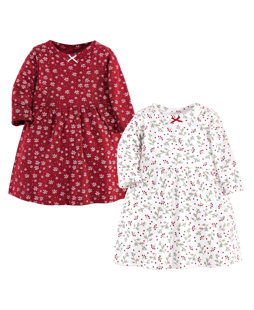 Hudson Baby Girls Long-Sleeve Cotton Dresses 2pk, Winterland, 9-12 Months