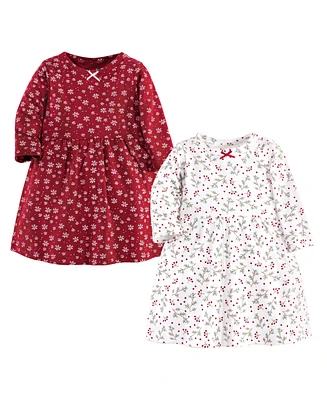 Hudson Baby Baby Girls Hudson Long-Sleeve Cotton Dresses 2pk, Winterland, 9-12 Months