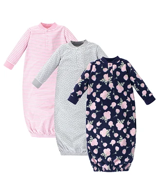 Hudson Baby Baby Girls Hudson Fleece Long-Sleeve Gowns 3pk, Navy Rose, 0-6 Months