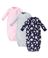 Hudson Baby Baby Girls Hudson Fleece Long-Sleeve Gowns 3pk, Navy Rose, 0-6 Months