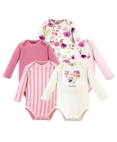 Touched by Nature Baby Girls Organic Cotton Long-Sleeve Bodysuits 5pk, Botanical, 0-3 Months