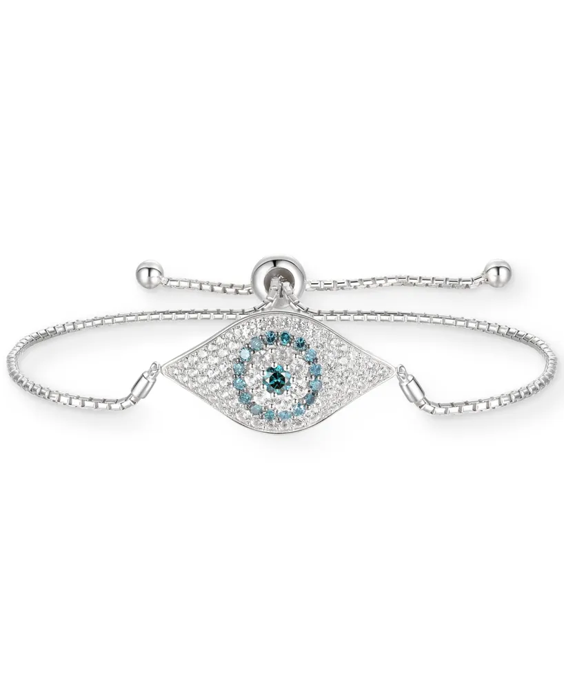 Cubic Zirconia Evil Eye Bolo Bracelet in Sterling Silver