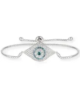 Cubic Zirconia Evil Eye Bolo Bracelet in Sterling Silver