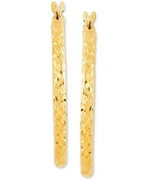 Textured Round Hoop Earrings in 10k Gold, 25mm