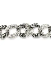 Marcasite and Crystal Pave Oval Link 7 1/2" Bracelet in Sterling Silver