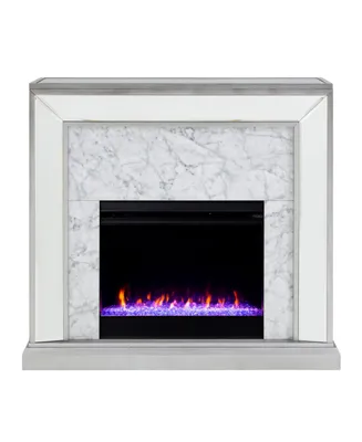 Southern Enterprises Audrey Faux Stone Mirrored Color Changing Electric Fireplace