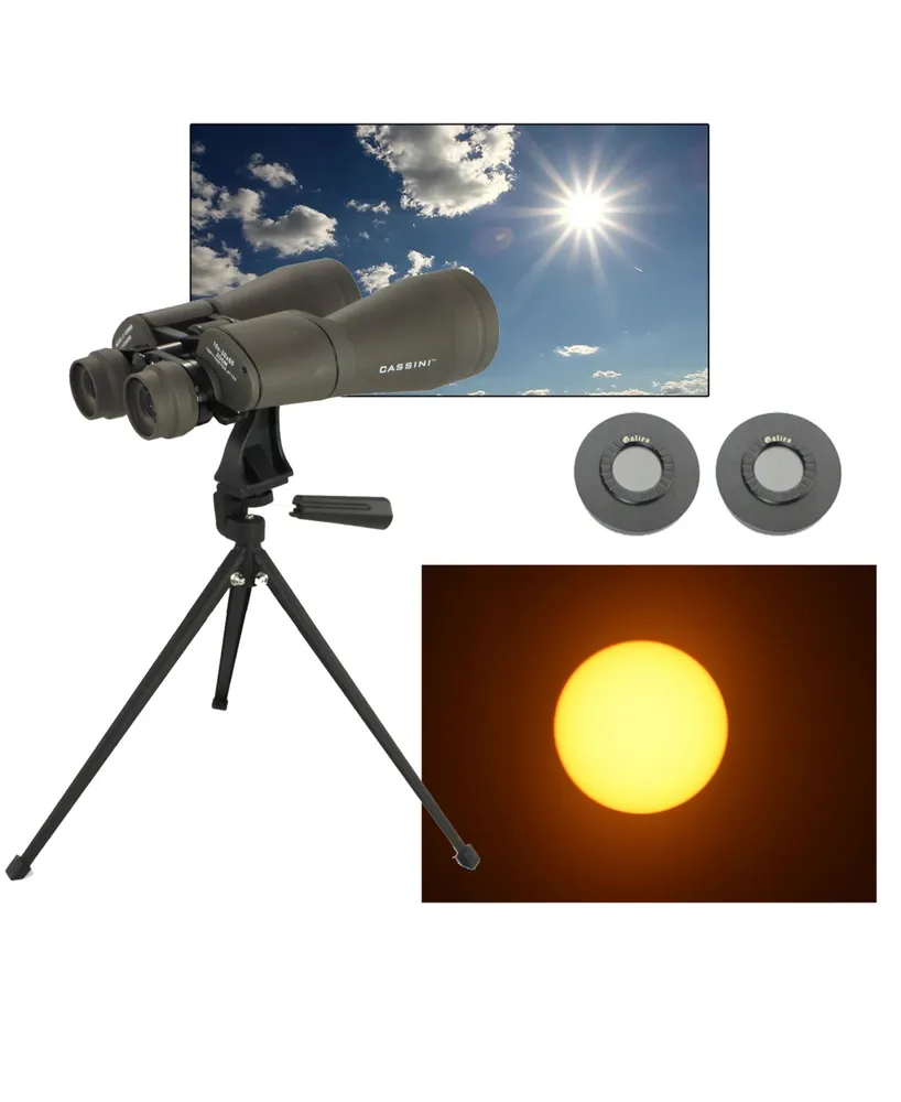 Cassini 10 - 30x Power Zoom Binocular with 60mm Lens and Tabletop Metal Tripod and Solar Filter Caps