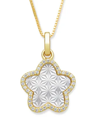 Mother of Pearl 13mm and Cubic Zirconia Star Shaped Pendant with 18" Chain in Gold Over Silver