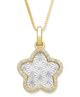 Mother of Pearl 13mm and Cubic Zirconia Star Shaped Pendant with 18" Chain in Gold Over Silver