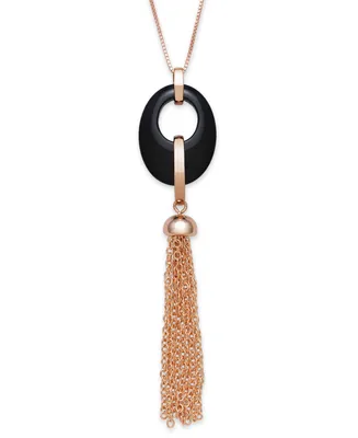Black Onyx 20x15mm Drop Pendant with 18" Chain in Rose Gold over Silver