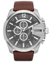 Diesel Men's Chronograph Mega Chief Brown Leather Strap Watch 51mm DZ4290