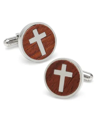 Ox Bull Trading Co Cross Round Wood Cufflinks