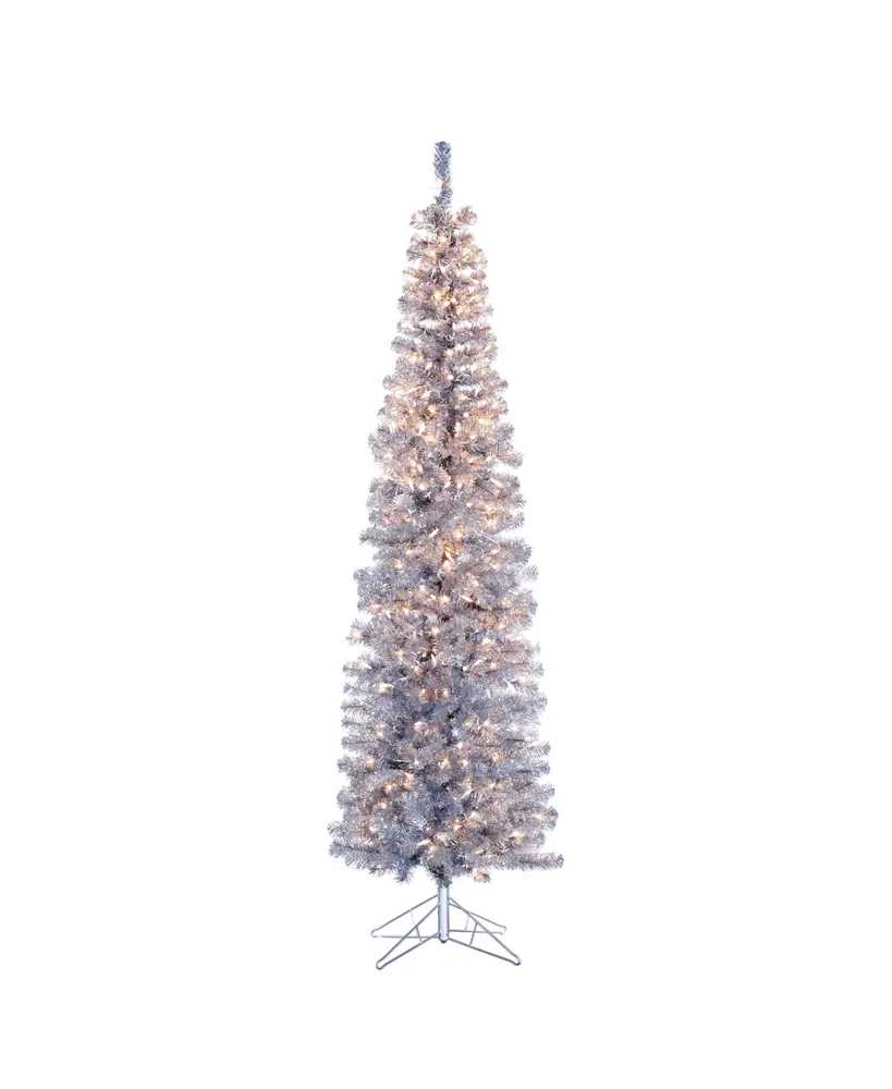 Kurt Adler 7-Foot Pre-Lit Silver Tinsel Slim Winchester Tree