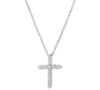 Diamond Cross Pendant Necklace (1/3 ct. t.w.) in 14k White Gold, 16" + 2" Extender