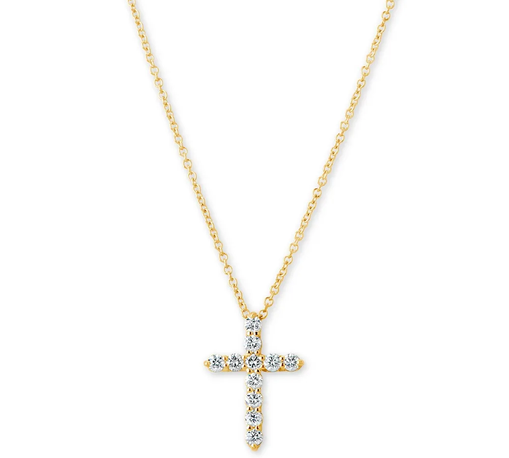 Diamond Cross Pendant Necklace (1/3 ct. t.w.) in 14k Gold, 16" + 2" Extender