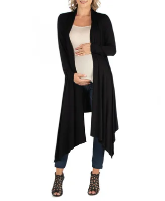 24Seven Comfort Apparel Long Sleeve Knee Length Open Maternity Cardigan