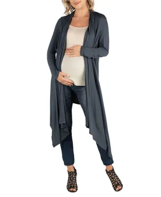 24Seven Comfort Apparel Long Sleeve Knee Length Open Maternity Cardigan