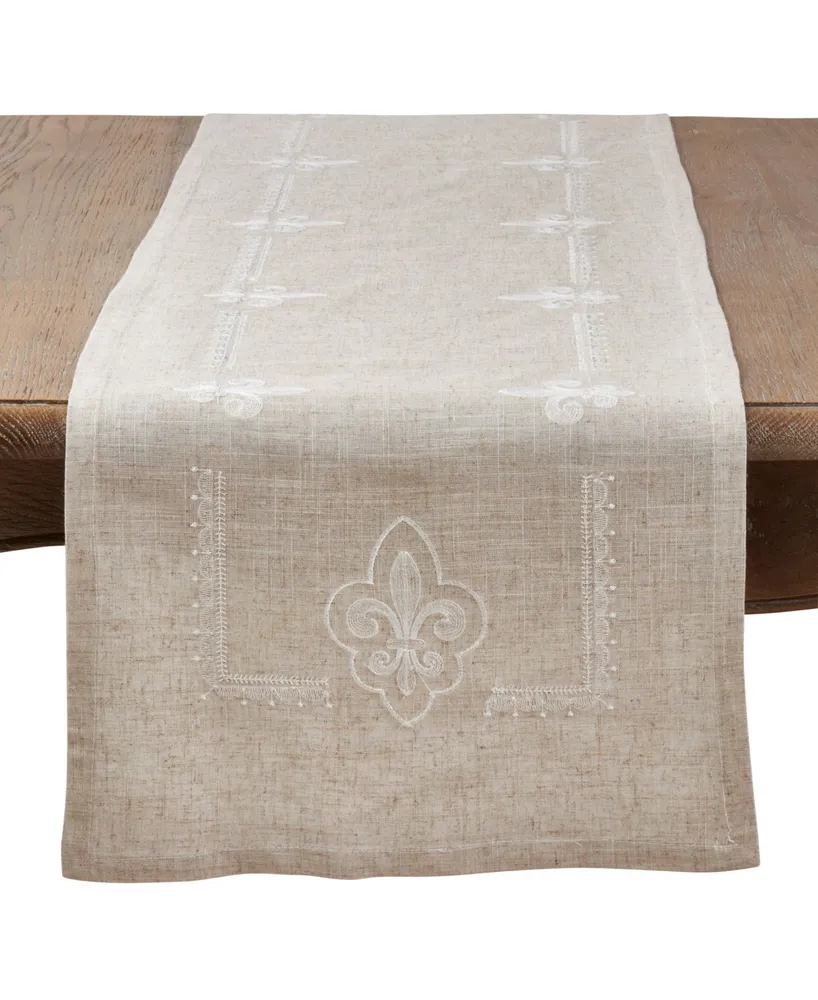 Saro Lifestyle Embroidered Runner with Fleur-De-Lis Design