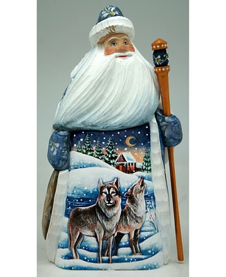 G.DeBrekht Woodcarved and Hand Painted Santa Wolf and Bird Figurine