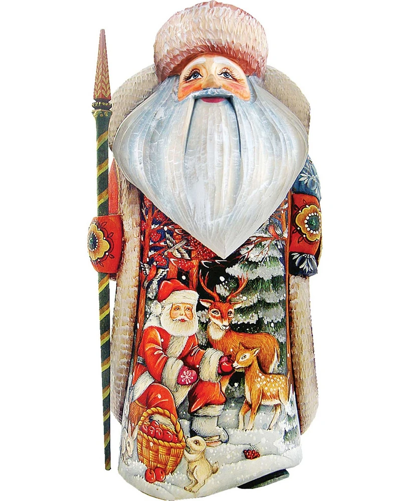 G.DeBrekht Woodcarved and Hand Painted Deer Friend Father Frost Santa Claus Figurine